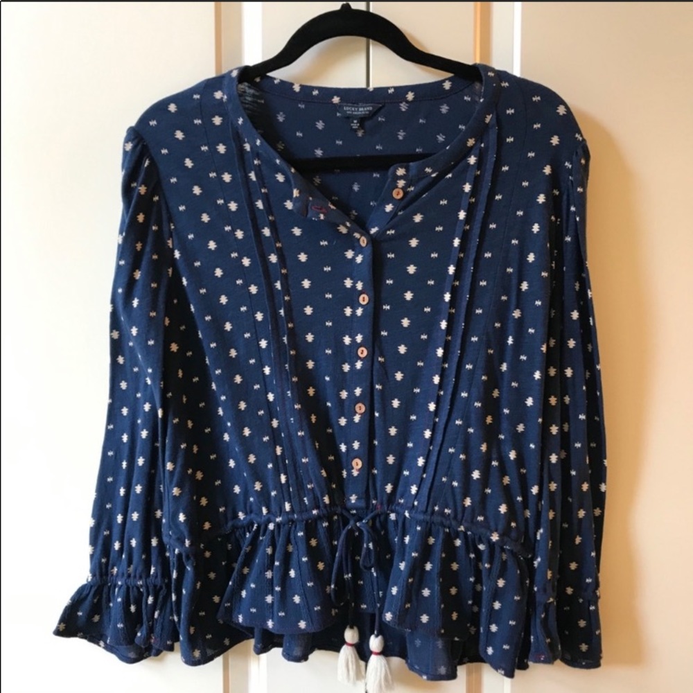 Lucky Brand Boho Top with Tassels size Medium - Picture 4 of 9